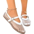 thumbnail image 4 of HTHLVMD Breathable Ballet Shoes, Buckle Strap Loafers, Women's Mesh Mary Jane Flats Breathable Woven Ballet Shoes Casual Buckle Strap Pointed Toe Dress Shoes Lightweight Loafers, White 5.5, 4 of 5