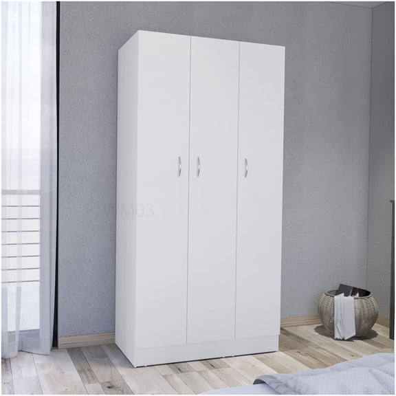 71 Inch Tall White Armoire, 3-Door Wardrobe Closet with Drawers, Particle Board Organizer