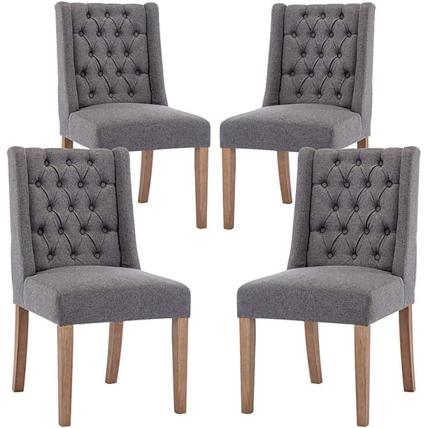 Dining Room Chairs Set of 4, Tufted Upholstered Fabric Chairs with Wood