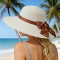 thumbnail image 3 of Beach Sun Hats for Women Wide Brim Straw Hat Outdoor Breathable Bow for The Seaside Foldable Roll up Cap, 3 of 5