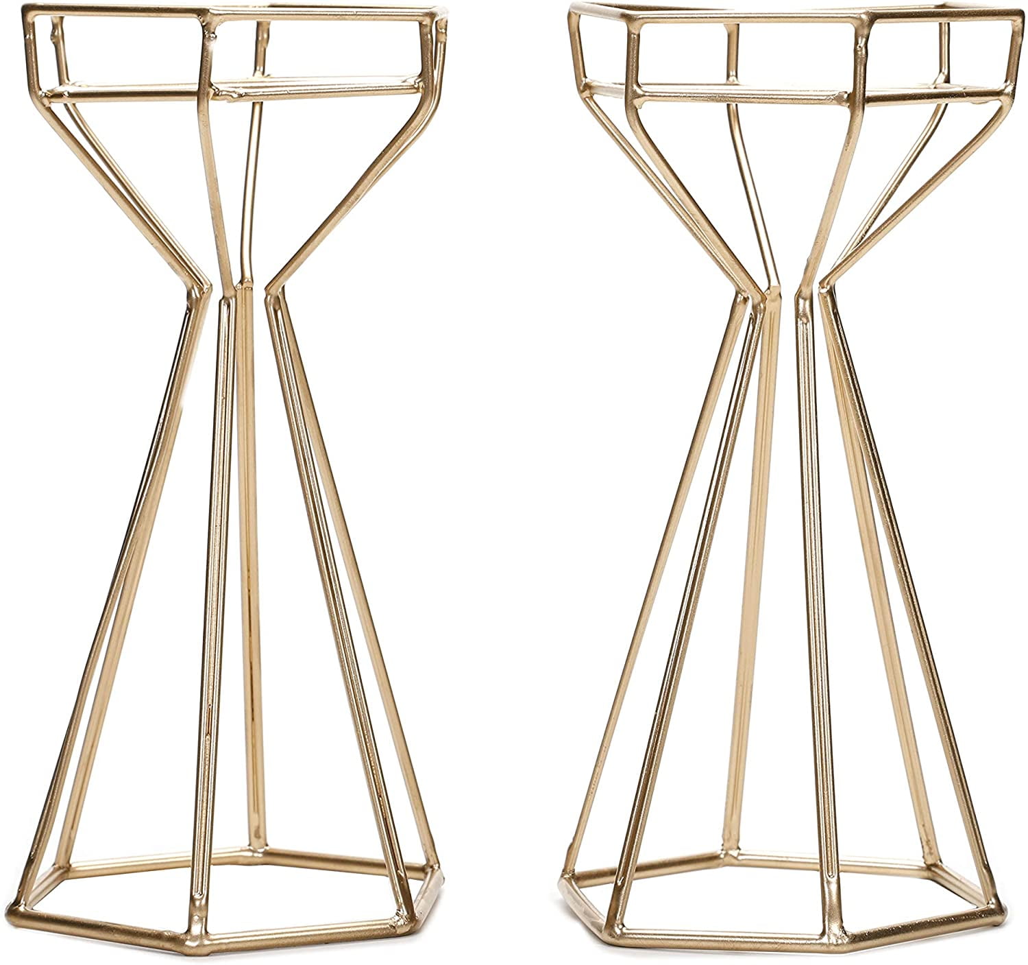 Hosley Set of 2 Gold Iron Wire Pillar Candle Holders