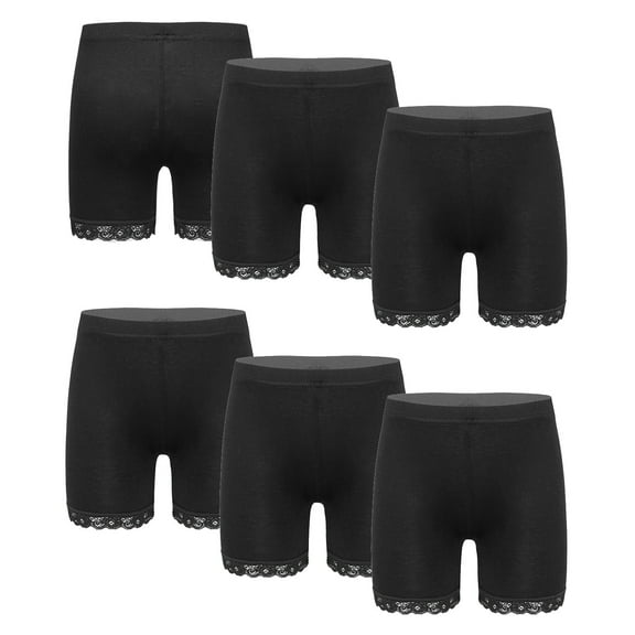 Xnihocha 6 Packs Girls Lace Trim Dance Safety Shorts Active Bike Shorts Under Dress Undershorts Black 3-4