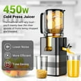 thumbnail image 5 of TINANA Cold Press Juicer Machine, 5.4 In Wide Feed Chute, Up to 450W Professional Slow Masticating Juicer for Whole Vegetables & Fruits, Batch Juicing, Reverse Function to Clear Blockages, MP-802T, 5 of 9
