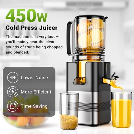 TINANA COLD PRESS JUICER MACHINE, 5.4 IN WIDE FEED CHUTE, UP TO 450W PROFESSIONAL SLOW MASTICATING JUICER FOR WHOLE VEGETABLES & FRUITS, BATCH JUICING, REVERSE FUNCTION TO CLEAR BLOCKAGES, MP-802T