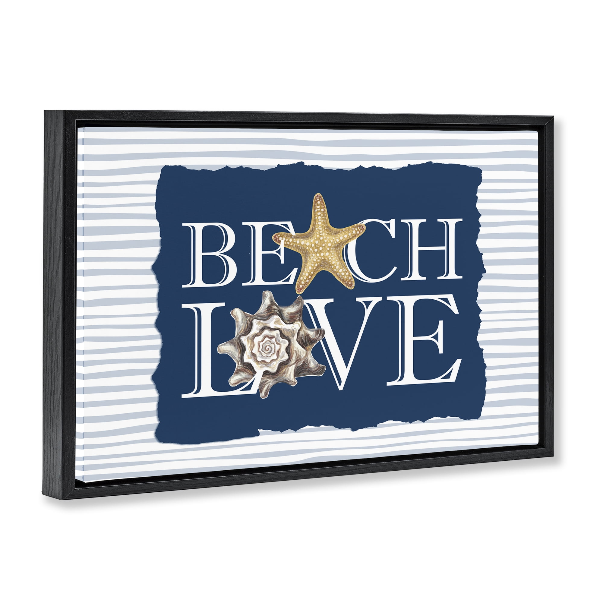 Stupell Industries Beach Love Seashells Black Framed Floater Canvas Wall Art, design by Kim Allen