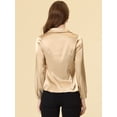 thumbnail image 3 of Allegra K Blusa De Satén Con Cuello En V Para Mujer, Manga Larga, Con Botones, Para Trabajo Y Oficina Marrón dorado M, 3 of 4