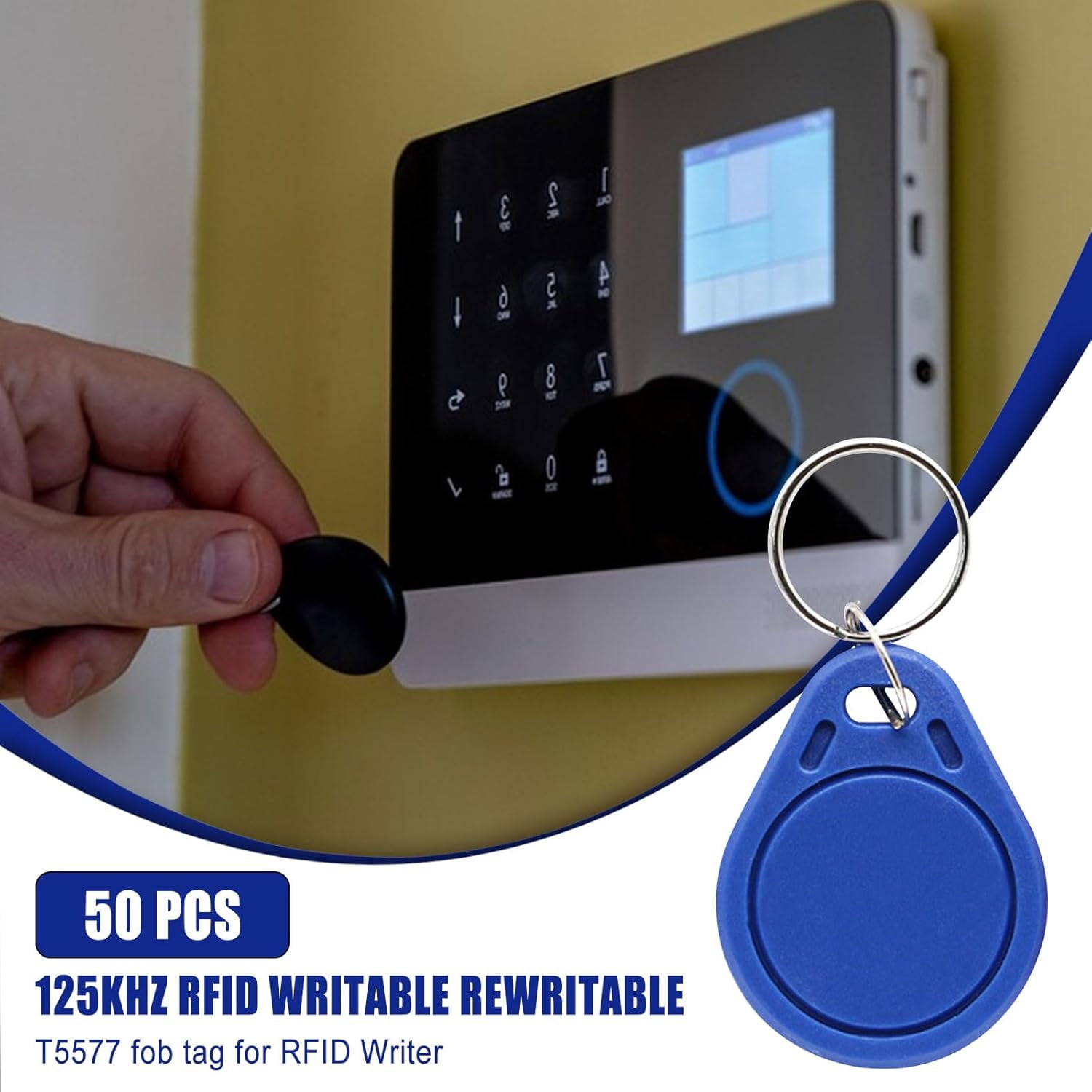 125Khz Writable RFID Proximity Keyfobs, 50 PCS Proximity ID Card Key Changeable Keyfobs Token Tag Writable Token Proximity ID Access Control Key Fob Tags Card for Door Access Control (Black)