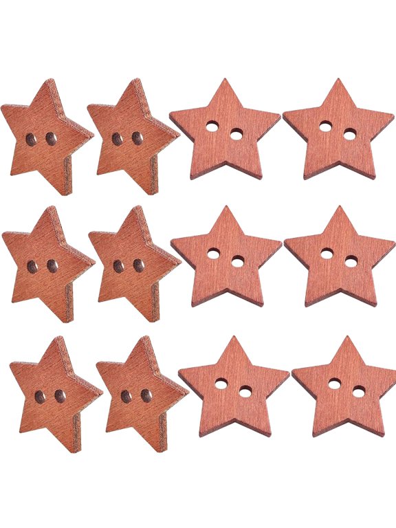 200pcs Vintage Coffee ColorWooden Star Buttons with 2 Holes Star Shape Sewing Knitting Wood Buttons Accessories DIY Sewing Clothes Craft Projects Scrapbooking Decoration