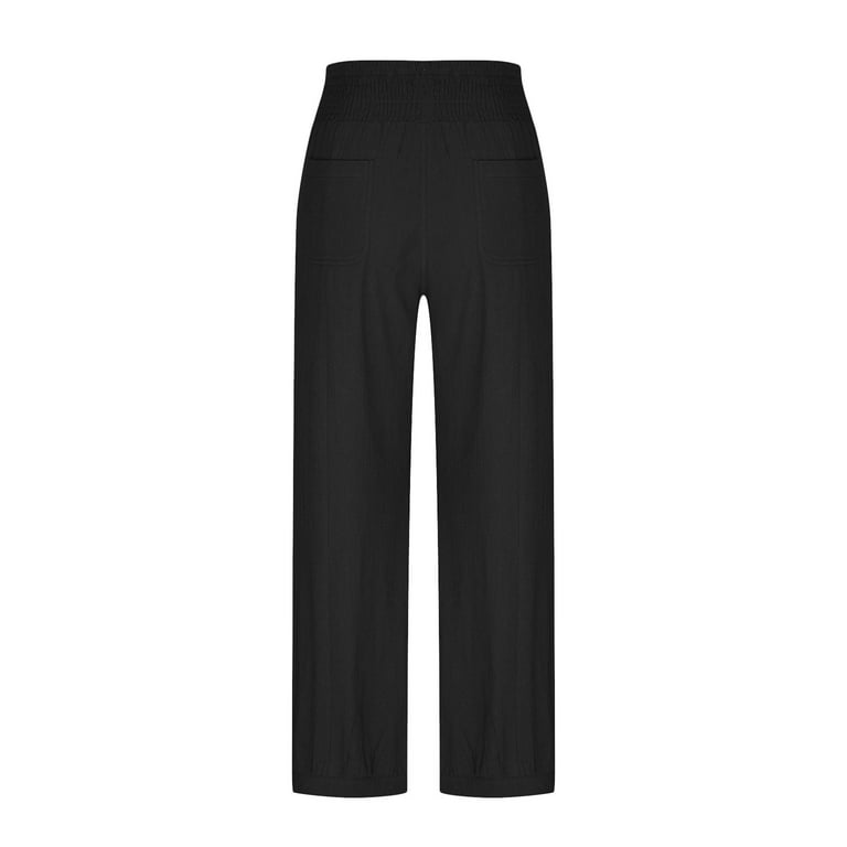 CZHJS Women's Solid Color Cotton Linen Pants Clearance Fashion Comfy Light  Weight Fit 2023 Summer Trousers Long Palazzo Pants Baggy Slacks Wide Leg  Beach Trousers with Pockets High Waist Black S 