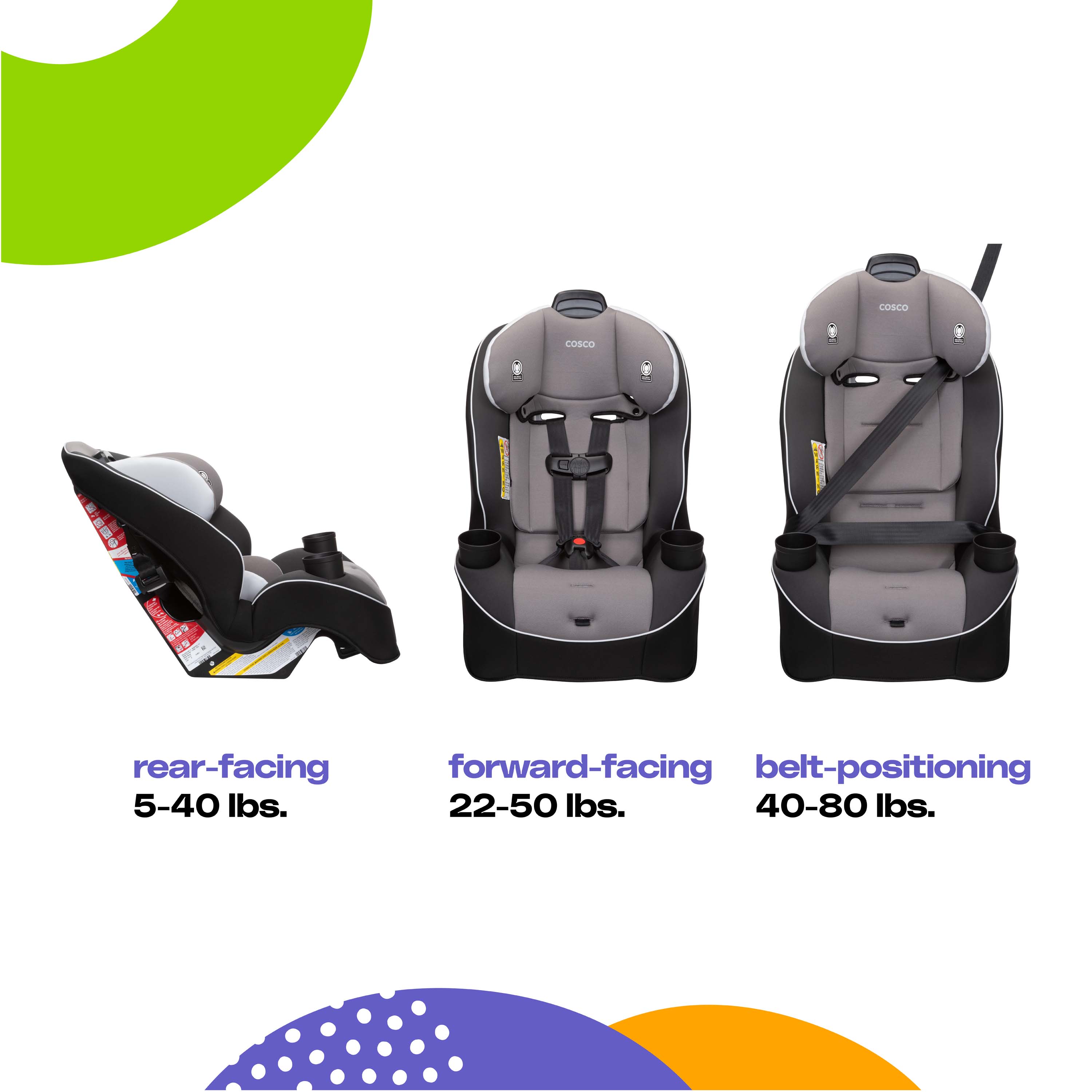 Cosco Kids Easy Elite All-in-One Convertible Car Seat, Sleet - image 3 of 27