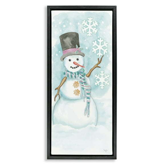 Stupell Industries Waving Snowman Greeting Holiday Painting Black Floater Framed Art Print Wall Art, 11 x 25