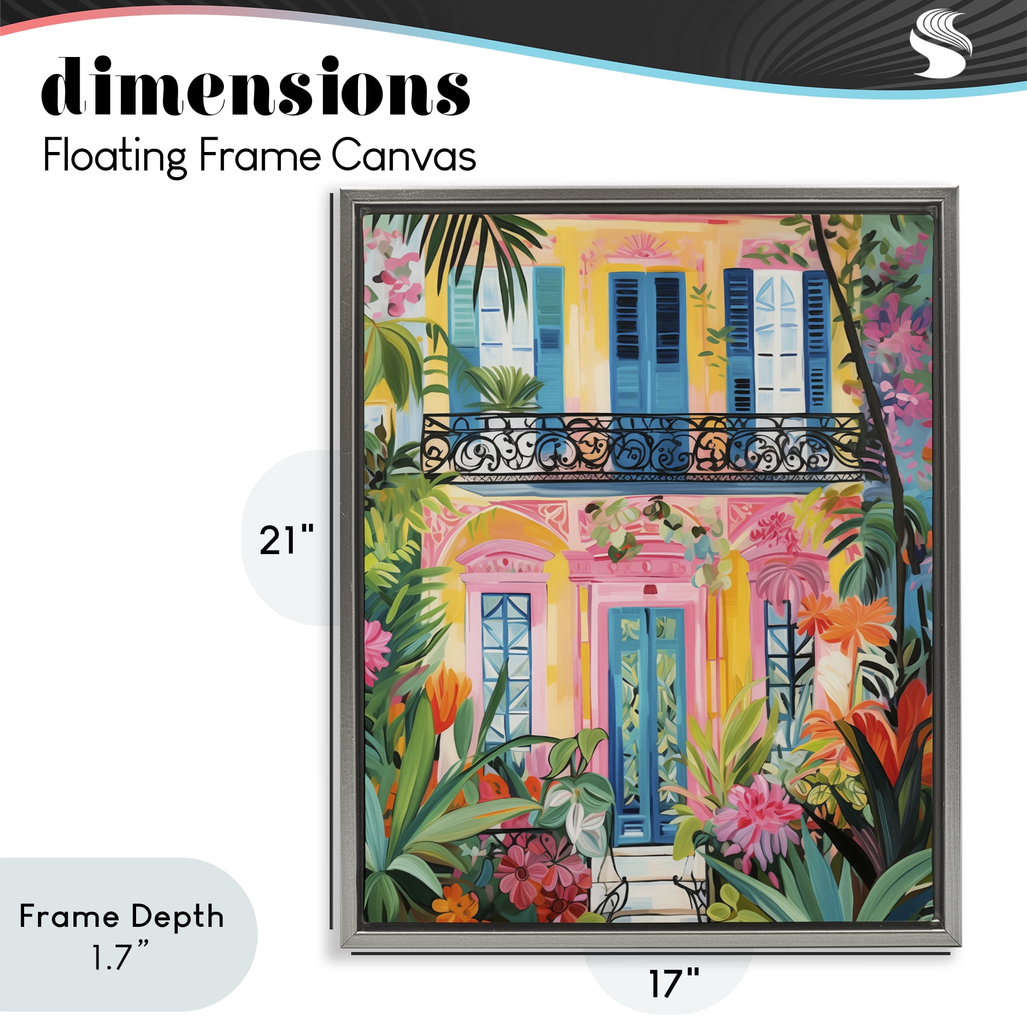 Stupell Industries Colorful Facade with Tropical Garden Gray Framed Floater Canvas Wall Art, design by LSR Design Studio