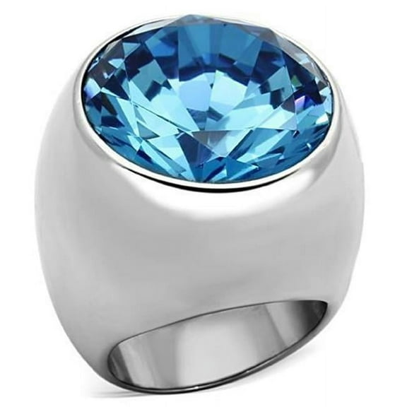 Alamode TK1367-7 Women High Polished Stainless Steel Ring with Synthetic in Sea Blue - Size 7
