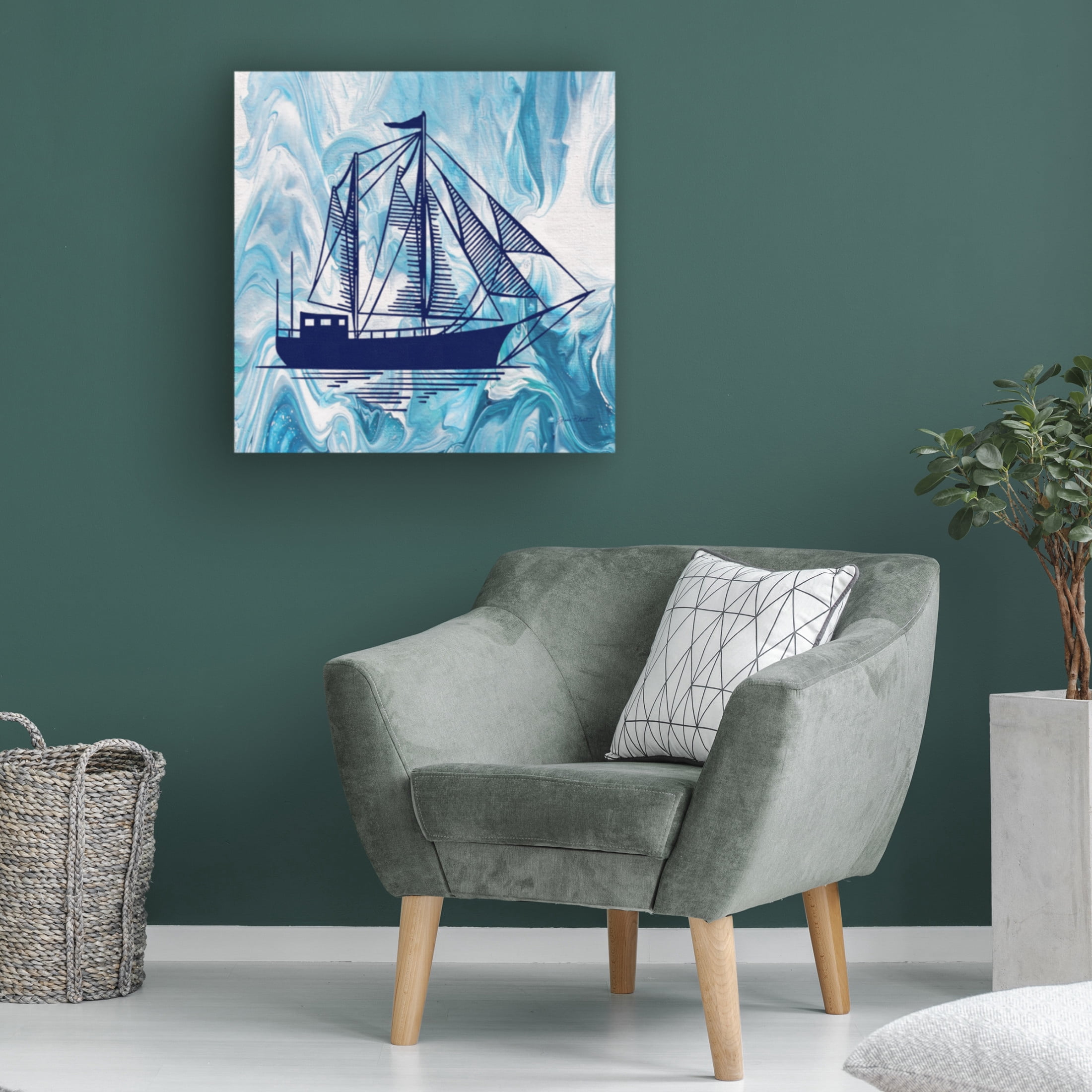 Canvas Wall Art - Jean Plout 'Abstract Ocean A' Wall Art for Living Room, Bedroom, or Office Décor by Trademark Fine Art - 18 x 18 Inches