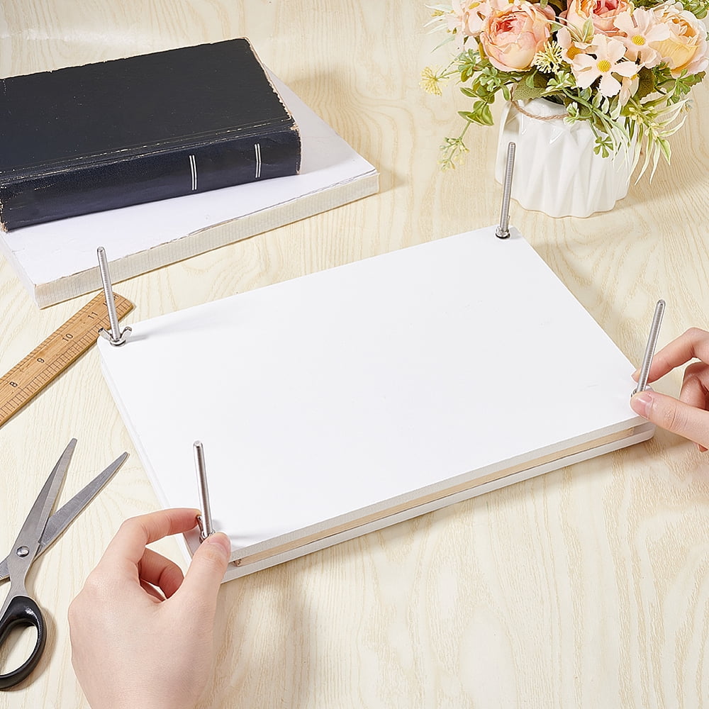 Rectangle Bamboo Portable Book Press Bookbinding Tool for Handmade Paper Press White 295x194x8mm Hole: 5mm