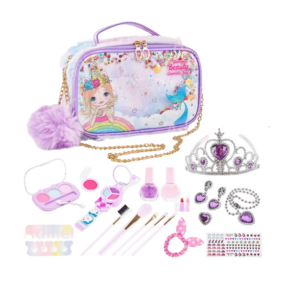 Niñas Juego De Maquillaje Real Lavable Con Bolsa Maquillaje Morado