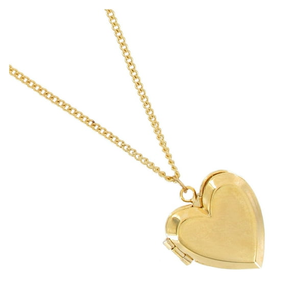 Tiny Small 3/4" Gold Tone Beveled Plain Heart Locket Pendant Necklace 18" Ladies Adult Female Women