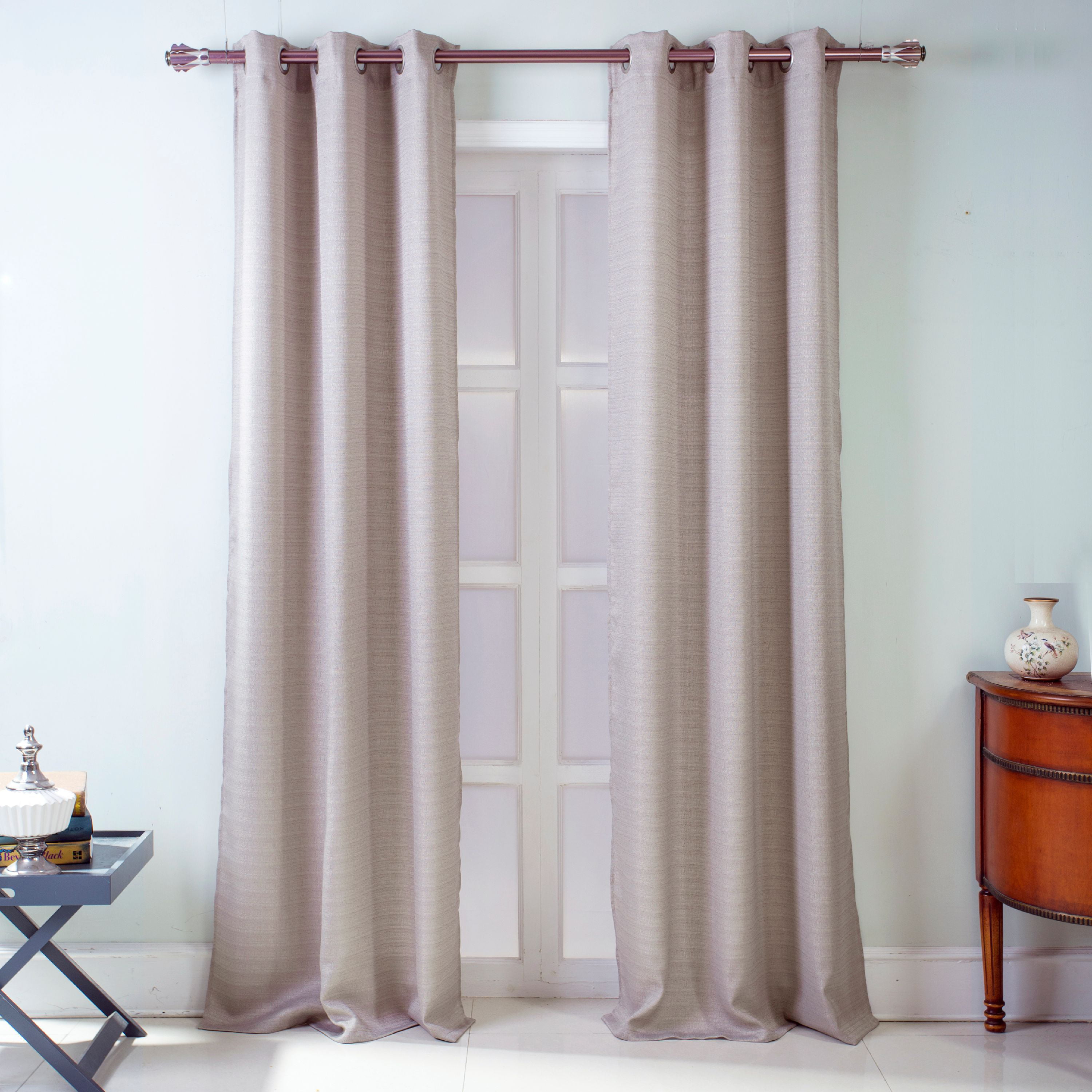 Pair Curtain set 76 in x 84 Silver w/ 2 Rope Tiebacks Luxurious 2 Panels 