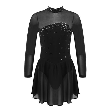 

DPOIS Kids Girls Mesh Shiny Rhinestones Figure Ice Skating Roller Skating Dress Ballet Dance Leotard