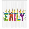 thumbnail image 3 of Emily Shower Curtain, Cartoon Doodle Birthday Cake with Cheerful Event Pattern Balloon Filled Background, Fabric Bathroom Set with Hooks, 69W X 84L Inches Extra Long, Multicolor, by Ambesonne, 3 of 3