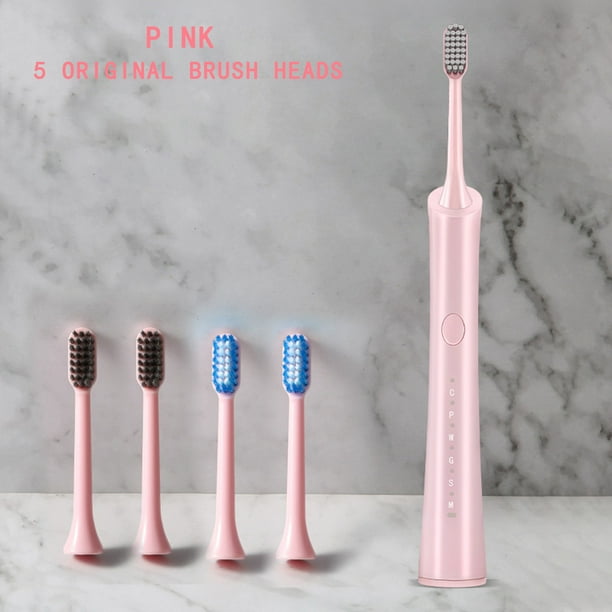 Cepillos de dientes eléctricos de cerdas suaves, recargables, juego de dos, 6 modos de limpieza y 5 cepillos de repuesto.