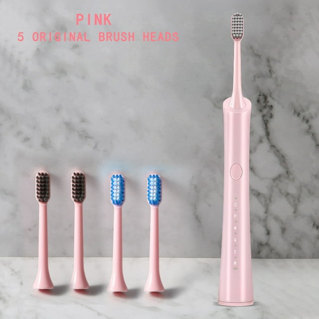 Cepillos de dientes eléctricos de cerdas suaves, recargables, juego de dos, 6 modos de limpieza y 5 cepillos de repuesto.
