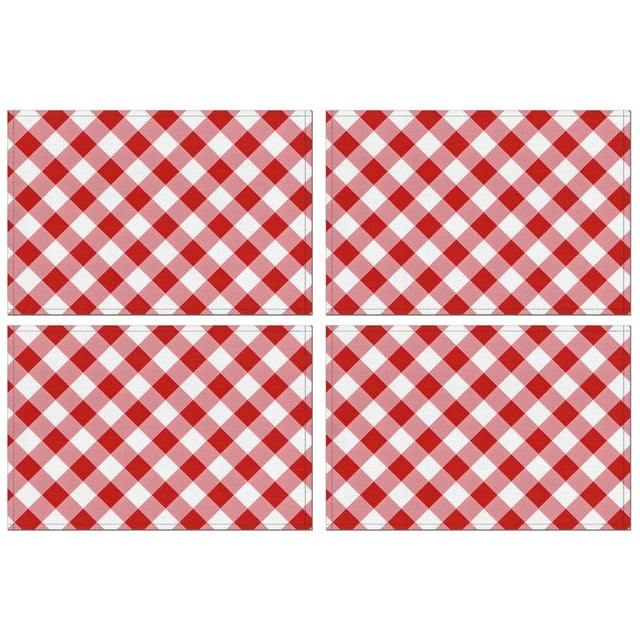 Napperons pour Table à Manger Été à Carreaux Pique-Nique BBQ Napperon de Table Napperons de Table pour Thés Décorations de Mise de Table de Souper - Ensemble à Carreaux Rouge de 4