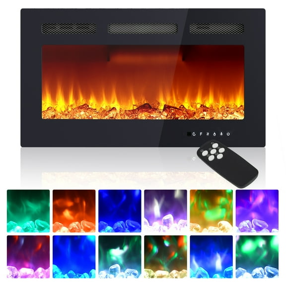 Goldensoil 30" Wall Mounted Electric Fireplace, 750/1500W Fireplace Heater with Touch Screen, Black