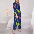 thumbnail image 4 of Kll Dinosaurs With Palms Print Women'S Long Sleeve Pajamas With Pants Sleepwear Loungewear 2 Set-Medium, 4 of 9