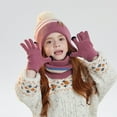 thumbnail image 2 of Kids Winter Hat Gloves Scarf Set for Girls Boys Soft Warm Knitted Beanie Cap with Pom Pom Christmas Gifts (One Size, Hot Pink #A), 2 of 2