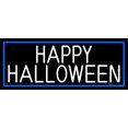 thumbnail image 1 of White Happy Halloween With Blue Border LED Neon Sign 10 x 24 - inches, Clear Edge Cut Acrylic Backing, with Dimmer - Bright and Premium built indoor LED Neon Sign for special occasion decor., 1 of 7