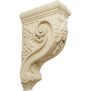 Ekena Millwork 4 1/4"W x 8"D x 13 1/4"H Devon Grapes & Vines Corbel, Lindenwood
