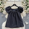 thumbnail image 2 of Blusas Mujer Slash Neck Puff Sleeve Beading Solid Color Satin Blouse for Women A-line Exposed Shoulders Camisas Summer Dropship, 2 of 6