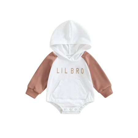 

Baby Boys Autumn Long Sleeve Letter Print Patchwork Hooded Romper