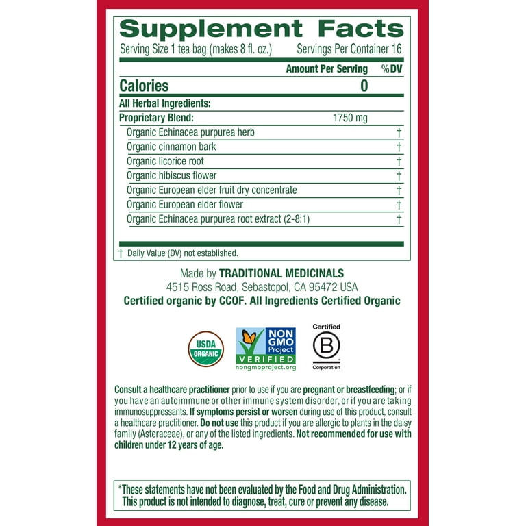 Traditional Medicinals Organic Elderberry Echinacea Herbal Tea