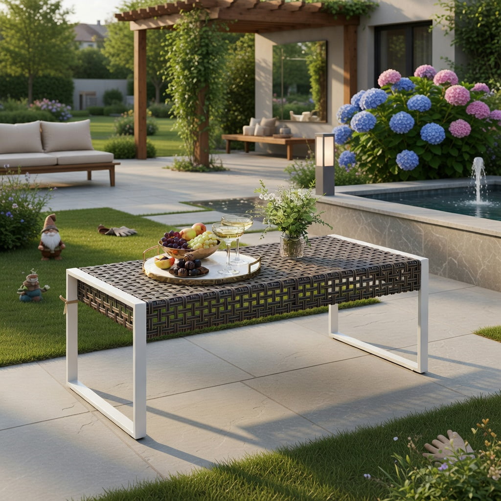 Hommoo 43" Patio Ottoman Set of 2, Woven PE Rattan Outdoor Footrest with Metal Frame, Removable Cushions, Heavy-Duty X-Frame Design for Backyard, Poolside & Porch, Natural