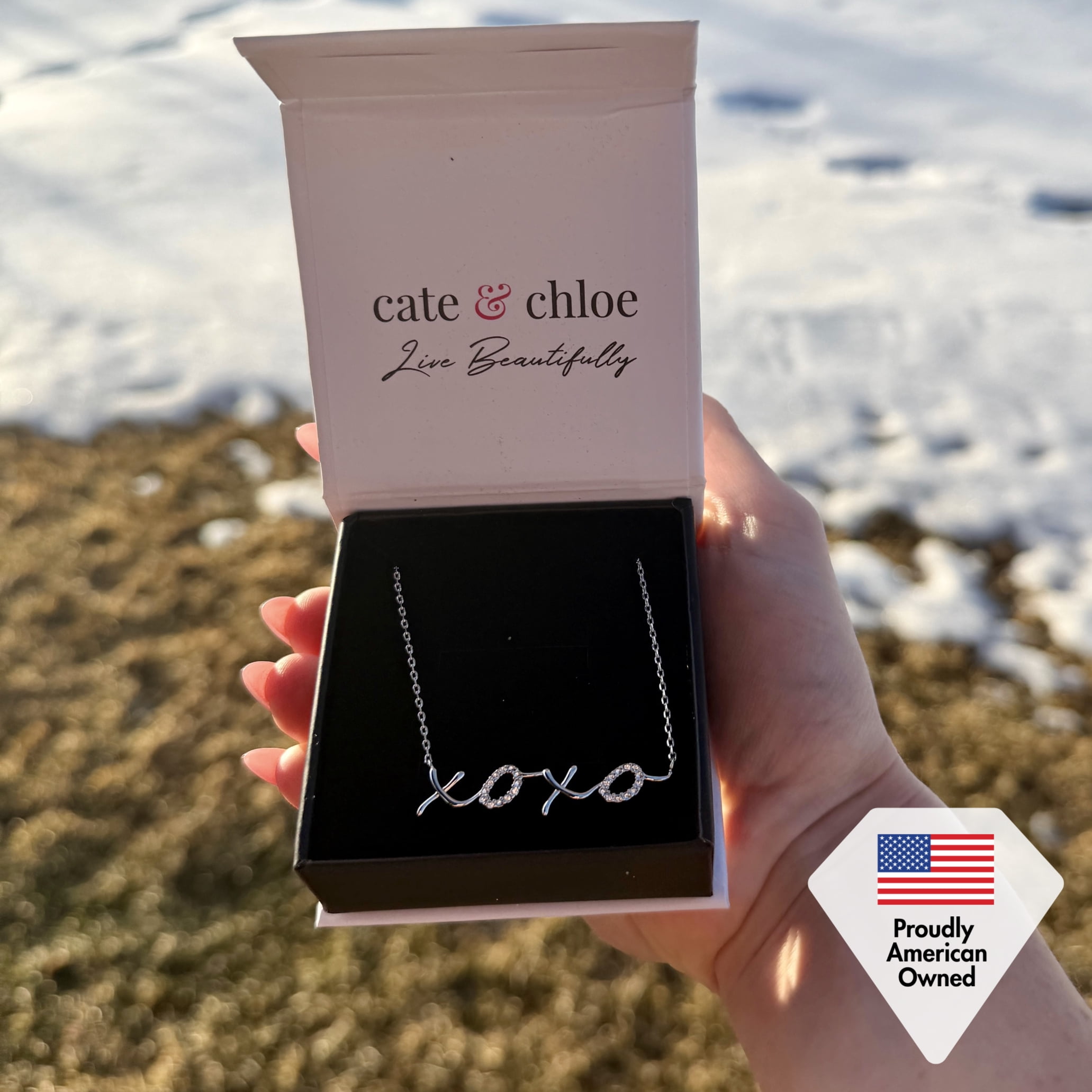 Cate & Chloe Jocelyn 18k Yellow Gold Plated XOXO Pendant Necklace with Swarovski Crystals
