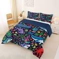 thumbnail image 2 of jejeloiu Underwater World Full Size Comforter Sets,Shark Octopus Coral Bedding Comforter Set For Boys,Colorful Navy,Navy Blue Reversible,3pcs,1 Comforter and 2 Pillowcases, 2 of 7