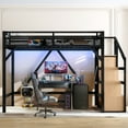 thumbnail image 2 of Aukfa Queen Metal Loft Bed with Storage Stairs, Shelves, Wardrobe, USB Ports & LED Lights, Heavy-Duty Bed Frame for Adults & Kids, Black, 2 of 8