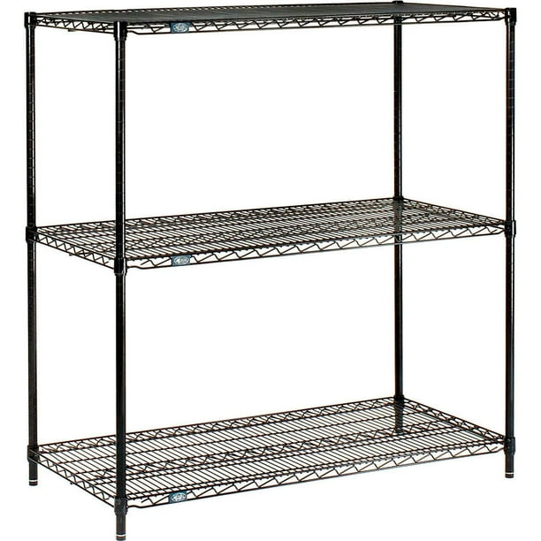 Nexel Black Epoxy, 3 Tier, Wire Shelving Starter Unit, 30"W x 18"D x 34