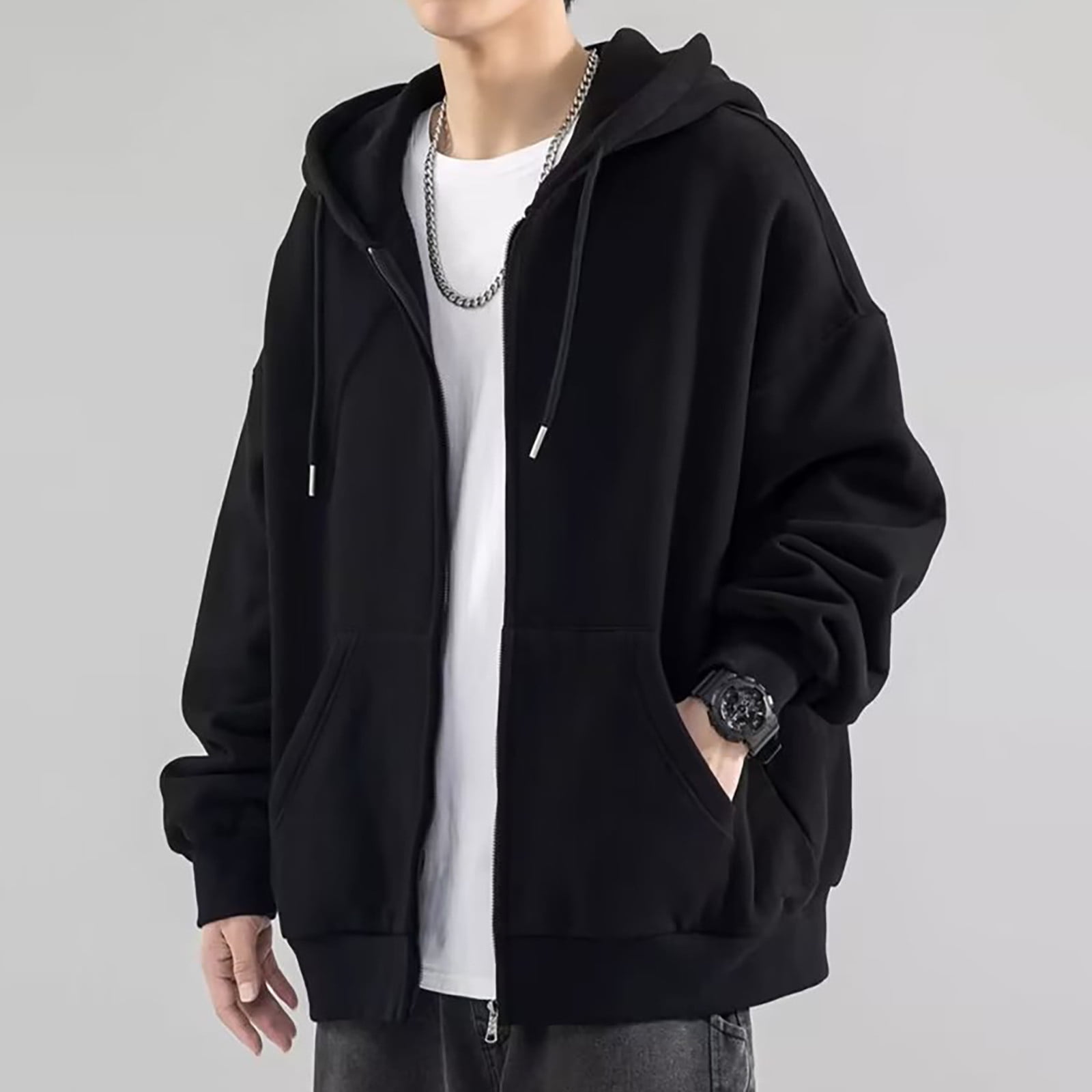 SNOWSONG Baggy Hoodie Men Mens Jacket Men's Spring / Fall Cardigan Sweatshirt Couple Tops Long Sleeve Drawstring Hooded Jacket Zip up Hoodie Men Big and Tall Hoodie Black 4XL