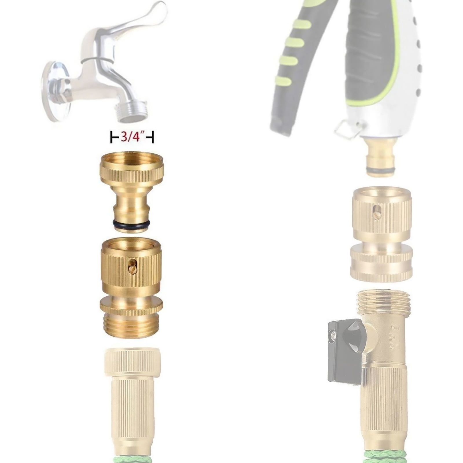 ARCADORA 4 Pair Brass Garden Hose Quick Connectors 3/4” GHT Standard Size Easy Connection Leak Proof Durable Faucets Sprinklers RV Boats