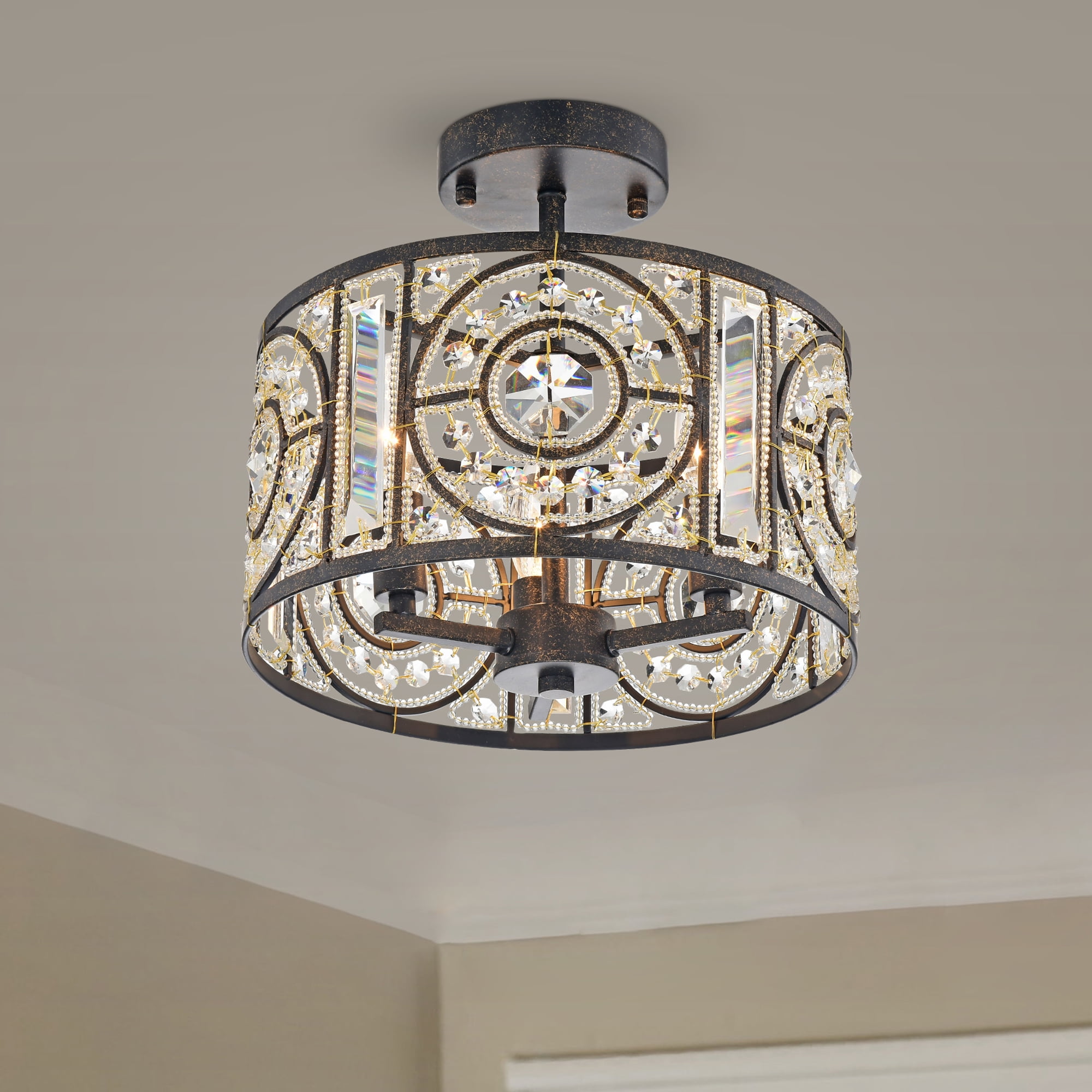 Warehouse of Tiffany Mika Bronze 3-Light Semi-Flush Mount