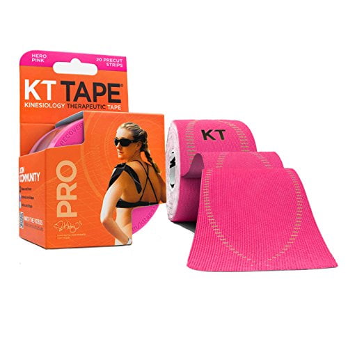 KT TAPE PRO Synthetic Elastic Kinesiology 20 Pre-Cut 10-Inch Strips Therapeutic Tape, Hero Pink