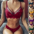 thumbnail image 3 of Floral Print Solid Color Bra Briefs Set Two-piece High Waist Panties Deep V-neck Underwear for Daily Wear Red M, 3 of 13