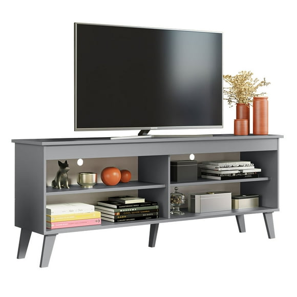 Madesa TV Stand with 4 Shelves and Cable Management, for TVs up to 65 Inches, Wood, 23'' H x 15'' D x 59'' L – Grey