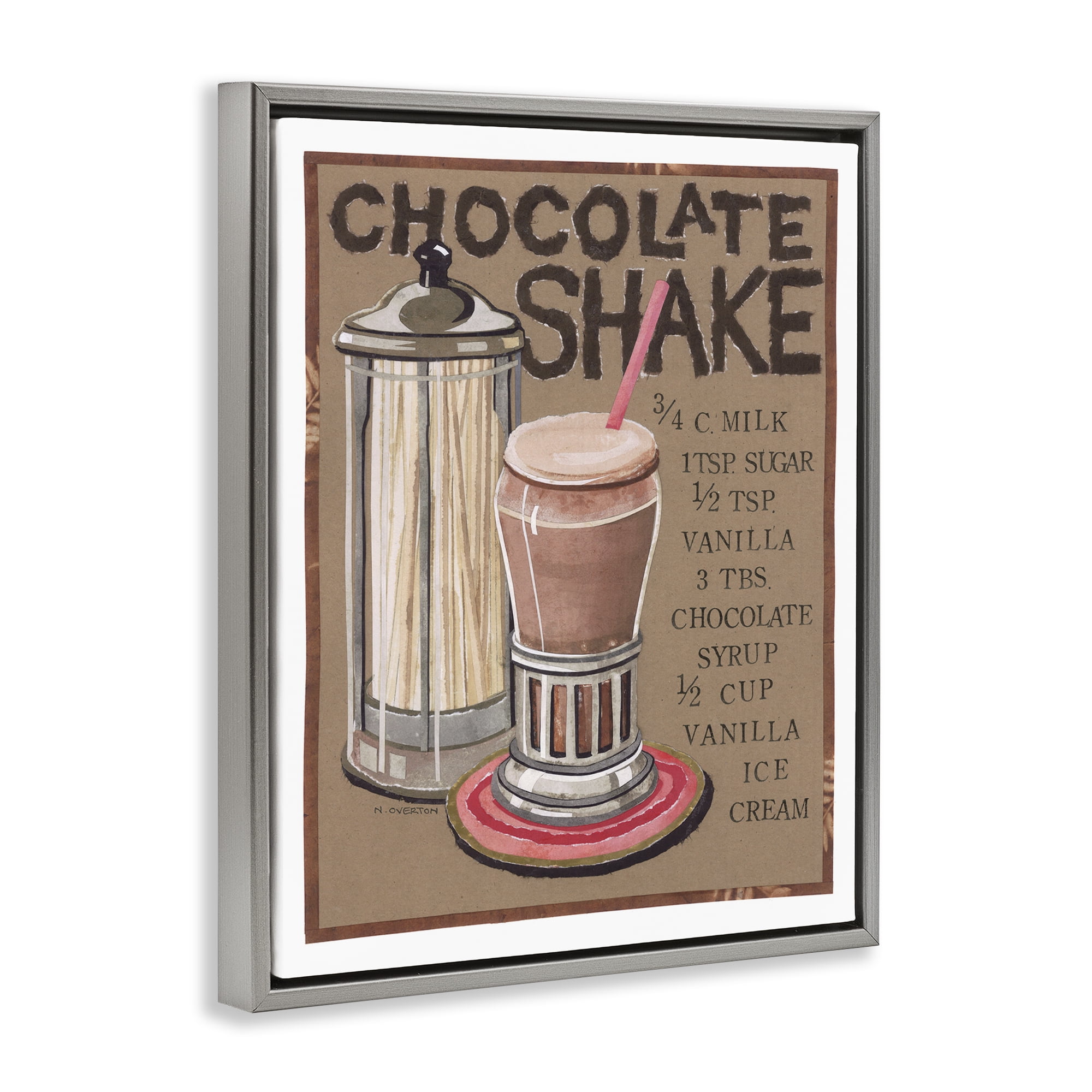 Stupell Industries Chocolate Shake Recipe Food & Beverage Painting Gray Floater Framed Art Print Wall Art, 25 x 31