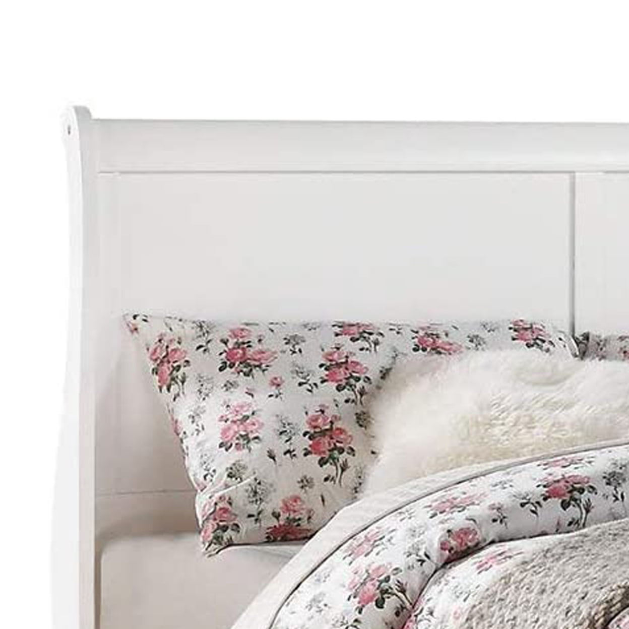 Transitional Panel Design Sleigh Twin Size Bed, White