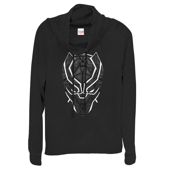 Junior's Marvel Black Panther Ornate Mask Cowl Neck Sweatshirt Black Large
