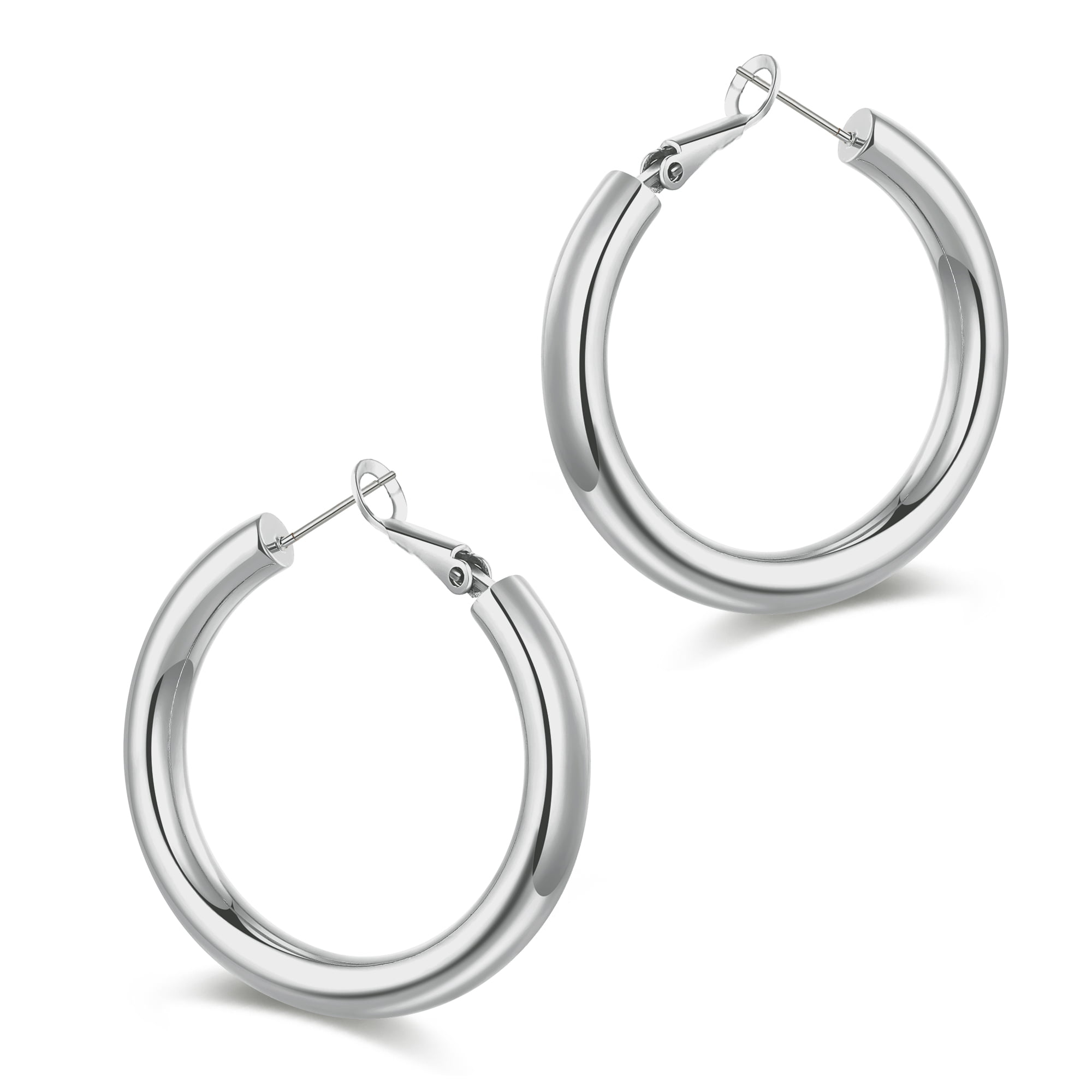 thick 3 mm tube 1 1/4 inch round 3 Pairs Sterling Silver Thick Endless Hoop Earrings